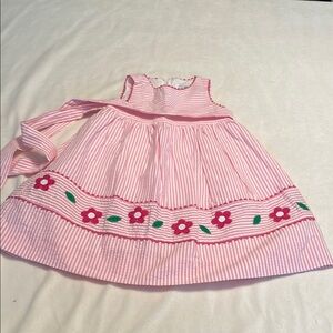 Pink Striped Dress with Floral Embroidery